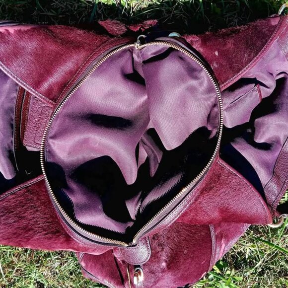 Coach Edie Haircalf Large Shoulder Bag In Oxblood/Gold - Picture 6 of 8